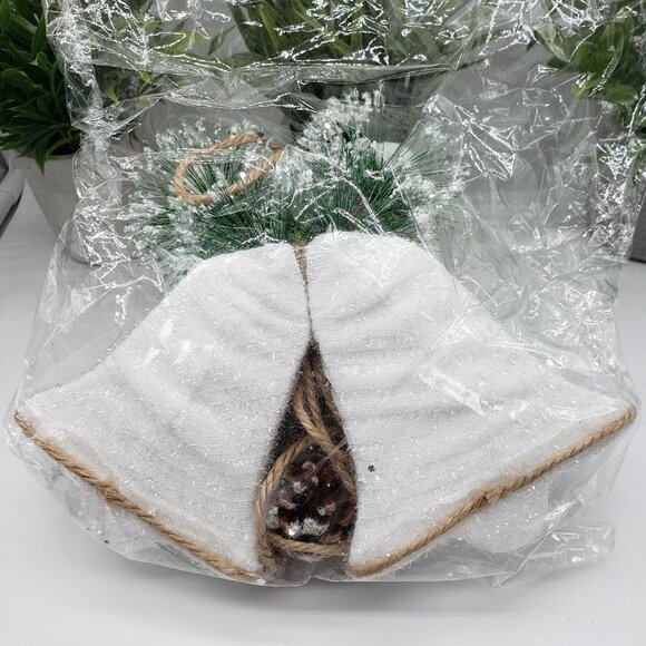 White Burlap Foam 10" NIB Vintage Christmas Bells Hanging Pendant Decoration - Picture 3 of 6
